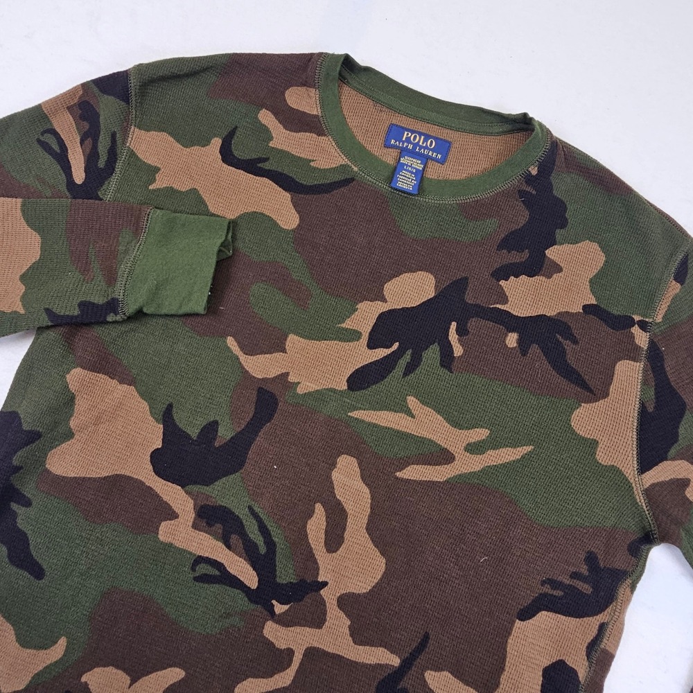 Polo Ralph Lauren Mens Camo Waffle Knit Thermal Long Sleeve Shirt Large